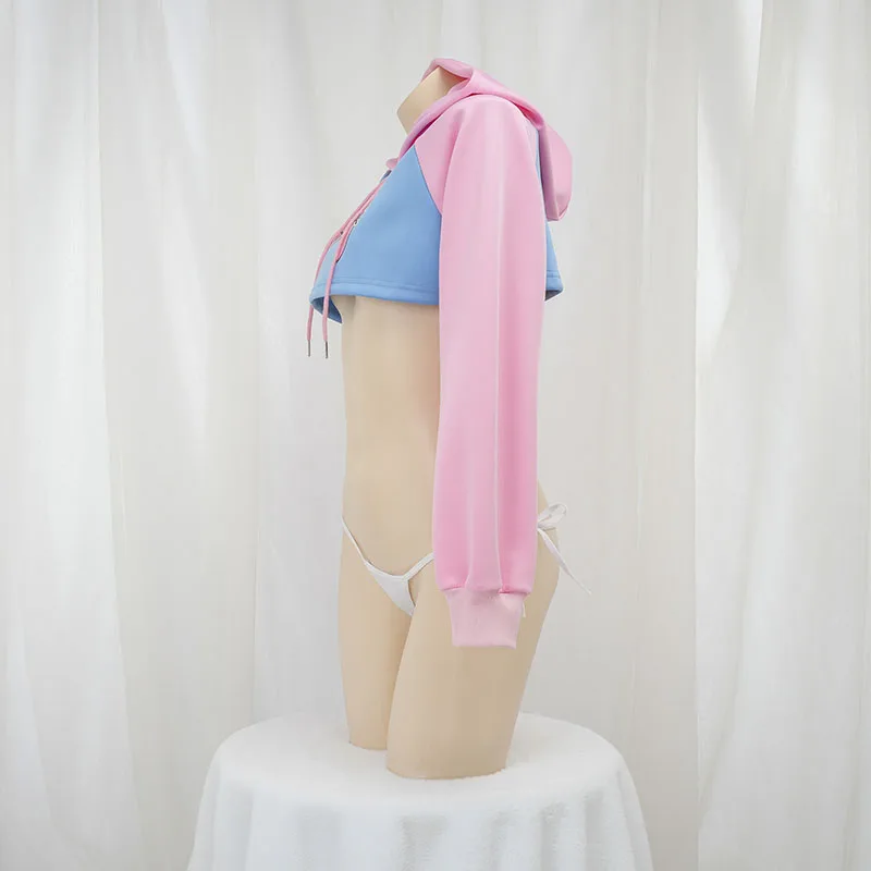 귀여운 긴팔 크롭탑 후드티 핑크 블루 매칭 스타일 여학 - Crop Top Crochet 리뷰 및 가격